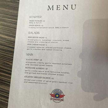Hangar One Steak House - Limited menu with 7 total options - Steakhouses Near Me - Wichita, Kansas Hangar One Steak House - Limited menu with 7 total options - Steakhouses Near Me - Wichita, Kansas
