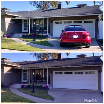 Anaheim Rain Gutter - Top photo is the after image with gutters added. No more "waterfall" coming off the roof when it rains! - Gutter Services Near Me Anaheim Rain Gutter - Top photo is the after image with gutters added. No more "waterfall" coming off the roof when it rains! - Gutter Services Near Me