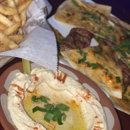 Kufta entree with hummus and fries