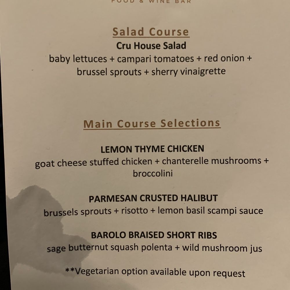 Cru - Tasting dinner menu - Wine Bars Near Me - Atlanta, Georgia