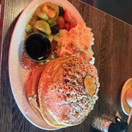 Pancakes with Nutella fruit granola and whipped cream Pancakes with Nutella fruit granola and whipped cream