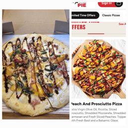 What a disappointing peach and prosciutto pizza! Their pizzas keep going down hill here.