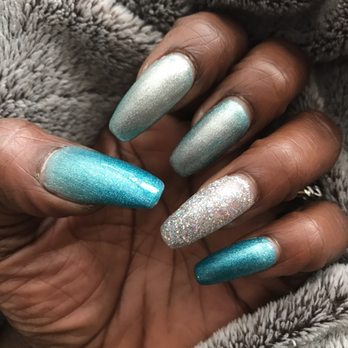 Exotic Nails - A week later. Showing the color change from teal/blue to silver. - Nail Salons Near Me - Tallahassee, Florida Exotic Nails - A week later. Showing the color change from teal/blue to silver. - Nail Salons Near Me - Tallahassee, Florida