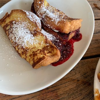 Morgans Restaurant - Mascarpone and Raspberry Stuffed French Toast - New American Near Me - Miami, Florida Morgans Restaurant - Mascarpone and Raspberry Stuffed French Toast - New American Near Me - Miami, Florida