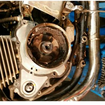 Ruthless Kustomz - This is how my flywheel looked like after he torched the magnets off with his blow torch - Motorcycle Repair Near Me - Pomona, California Ruthless Kustomz - This is how my flywheel looked like after he torched the magnets off with his blow torch - Motorcycle Repair Near Me - Pomona, California