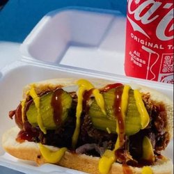 Cri Help Bingo Hall - Brisket covered hotlink!!!!!!!!! WITH A ICE COLD COCA-COLA