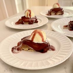 Red wine poached pear