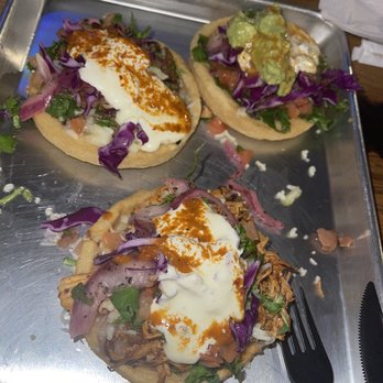 Maskadores Taco Shop - 3 sopes Tinga Chipotle chicken  Barbacoa Veggie - Mexican Near Me - Tempe, Arizona
