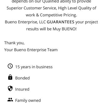 Bueno Enterprise - Screenshot of their website claiming they have insurance - Appliances & Repair Near Me - San Antonio, Texas Bueno Enterprise - Screenshot of their website claiming they have insurance - Appliances & Repair Near Me - San Antonio, Texas
