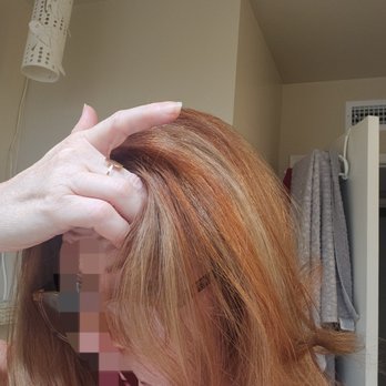 Ahlo’ha Hair - Other side view; chunky uneven/unblended color and a brighter different copper. - Hair Salons Near Me - Los Alamitos, California
