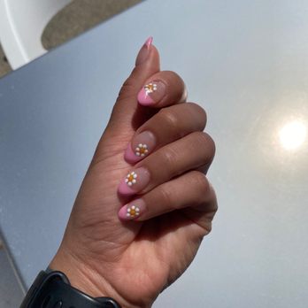 Fairwood Nails - French tip with flower design - Nail Salons Near Me - Renton, Washington