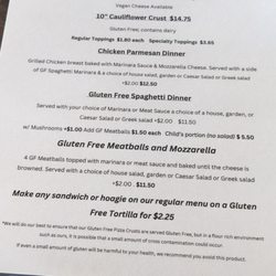 Partners II Pizza At Summer Grove - Gluten free menu