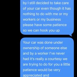 Joes Auto Top Shop - aggressive owner for patience and understanding as we were offering him a courtesy service