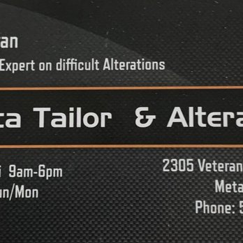 Professional Tailor & Alterations - Business card; hours - Sewing & Alterations Near Me - Metairie, Louisiana Professional Tailor & Alterations - Business card; hours - Sewing & Alterations Near Me - Metairie, Louisiana