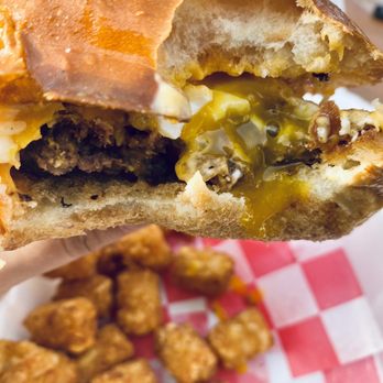 JD’s Secret Stash - Stash Smash Burger w/ visualization of the egg added - Food Trucks Near Me