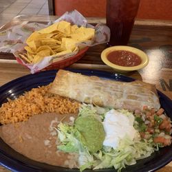 Tequila Mexican Restaurant - Chimichanga with nachos and dip!