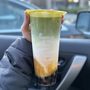 Junbi Matcha & Tea - Cold Mango Matcha Latte w/ Boba - Bubble Tea Near Me - Livermore, California Junbi Matcha & Tea - Cold Mango Matcha Latte w/ Boba - Bubble Tea Near Me - Livermore, California