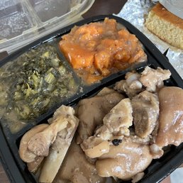 Pork Feet, Greens, Candied Yams and Cornbread Pork Feet, Greens, Candied Yams and Cornbread