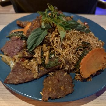 Bleu Ginger - Spicy mama noodles with beef - Pan Asian Near Me - Groton, Connecticut
