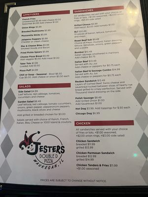 Menu photo 3 Jesters Waukegan, IL
