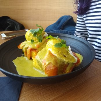 Buena Vida - Salmon benedict on jalapeno corn bread (brunch item) - Mexican Near Me - Arlington, Virginia