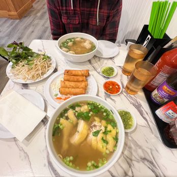 Pho Ga 88 - Our table: HOUSE EGGROLLS, WONTON SOUP, and PHO GA. Appreciated that the essential bottles of sauces were incl on each table. - Noodles Near Me - Union City, California Pho Ga 88 - Our table: HOUSE EGGROLLS, WONTON SOUP, and PHO GA. Appreciated that the essential bottles of sauces were incl on each table. - Noodles Near Me - Union City, California