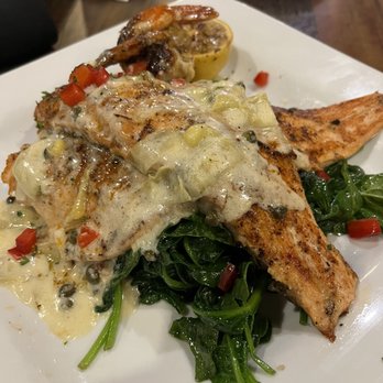 Anaya's Seafood Scratch Kitchen - Ruby Red Trout with spinach and sweet potatoes. - Seafood Near Me - Dallas, Texas Anaya's Seafood Scratch Kitchen - Ruby Red Trout with spinach and sweet potatoes. - Seafood Near Me - Dallas, Texas