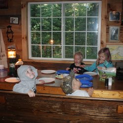Bear Track Outfitting - The grandkids waiting for breakfast in MooseLips.