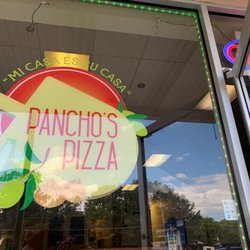 Pancho's Pizza - Front window sign