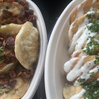 The Rogi Shoppe - Steak and Cheese Fried Pierogis with Bacon. Buffalo Chicken Fried Pierogis with Blue Cheese. - Polish Near Me - Shelton, Connecticut