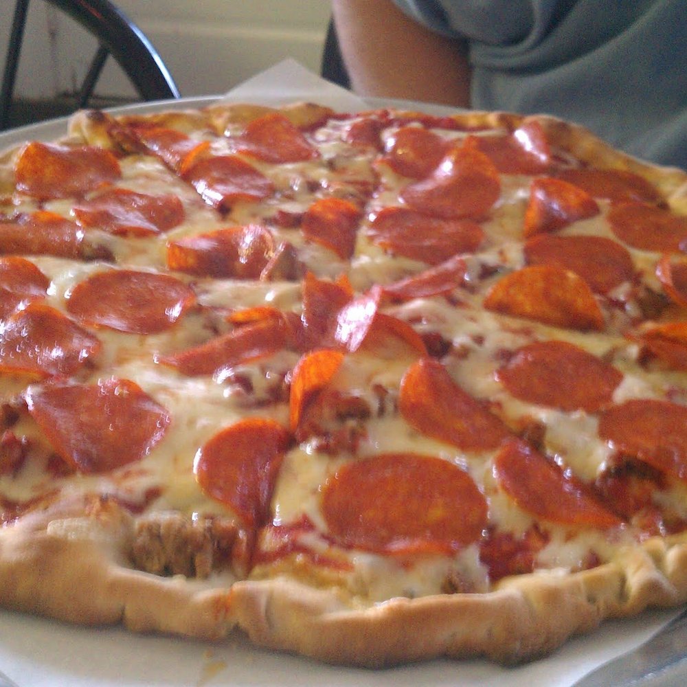 Bruni's Pizzeria - Bruni's thick crust with pepperoni, sausage, and extra cheese. - Pizza Near Me - Hammonton, New Jersey