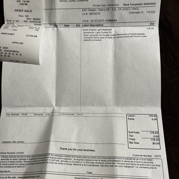 Poway Auto Repair - Receipt - Auto Repair Near Me - Poway, California