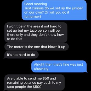 LuckyJumpers & Dj - Text asking if they were setting up the jumper - Party Equipment Rentals Near Me
