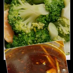 Mei Chung Mei - Steamed Shrimp and Broccoli with Ginger Garlic sauce on the side