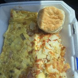 Mikhael's Restaurant - Steak omelet with a biscuit