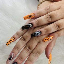 Rose Nail San Antonio - Orange and black Halloween nails art