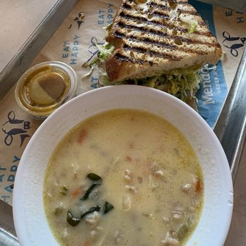 Mendocino Farms - Chicken lemon farro soup and half sandwich - Salad Near Me - Irvine, California Mendocino Farms - Chicken lemon farro soup and half sandwich - Salad Near Me - Irvine, California