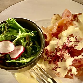 Neon Fig - Egg in a Hole Benedict w/Prosciutto & Salmon. - Bars Near Me - Aiken, South Carolina Neon Fig - Egg in a Hole Benedict w/Prosciutto & Salmon. - Bars Near Me - Aiken, South Carolina