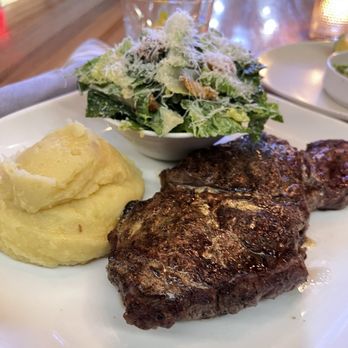 Moxies - Ribeye & mashed potatoes with side Caesar salad - Cocktail Bars Near Me - Houston, Texas