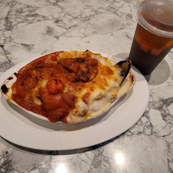 Happy Day Cafe - Baked Pork Chop & Seafood on Rice  Iced Lemon Tea - Hong Kong Style Cafe Near Me - Richmond, British Columbia