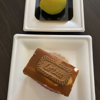 Mocha House - Biscoff multi-layer cake and lime-shaped white chocolate filled with cream and floral/fruit puree - Coffee & Tea Near Me - Kalamazoo, Michigan