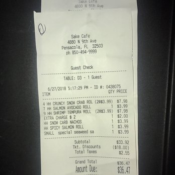 Sake Cafe - Not great to get charged extra for not finishing ALL your food. - Sushi Bars Near Me - Pensacola, Florida Sake Cafe - Not great to get charged extra for not finishing ALL your food. - Sushi Bars Near Me - Pensacola, Florida