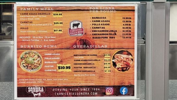 Menu photo 1 Carniceria Sonora- Maricopa Maricopa, AZ Menu photo 1 Carniceria Sonora- Maricopa Maricopa, AZ
