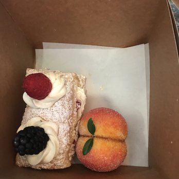 Katya's Bakery - The peach is so cute! The leaf is edible. - Coffee & Tea Near Me - Everett, Washington