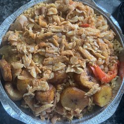 Mami's Restaurant - Bacalao w yellow rice and beans, sweet plantains