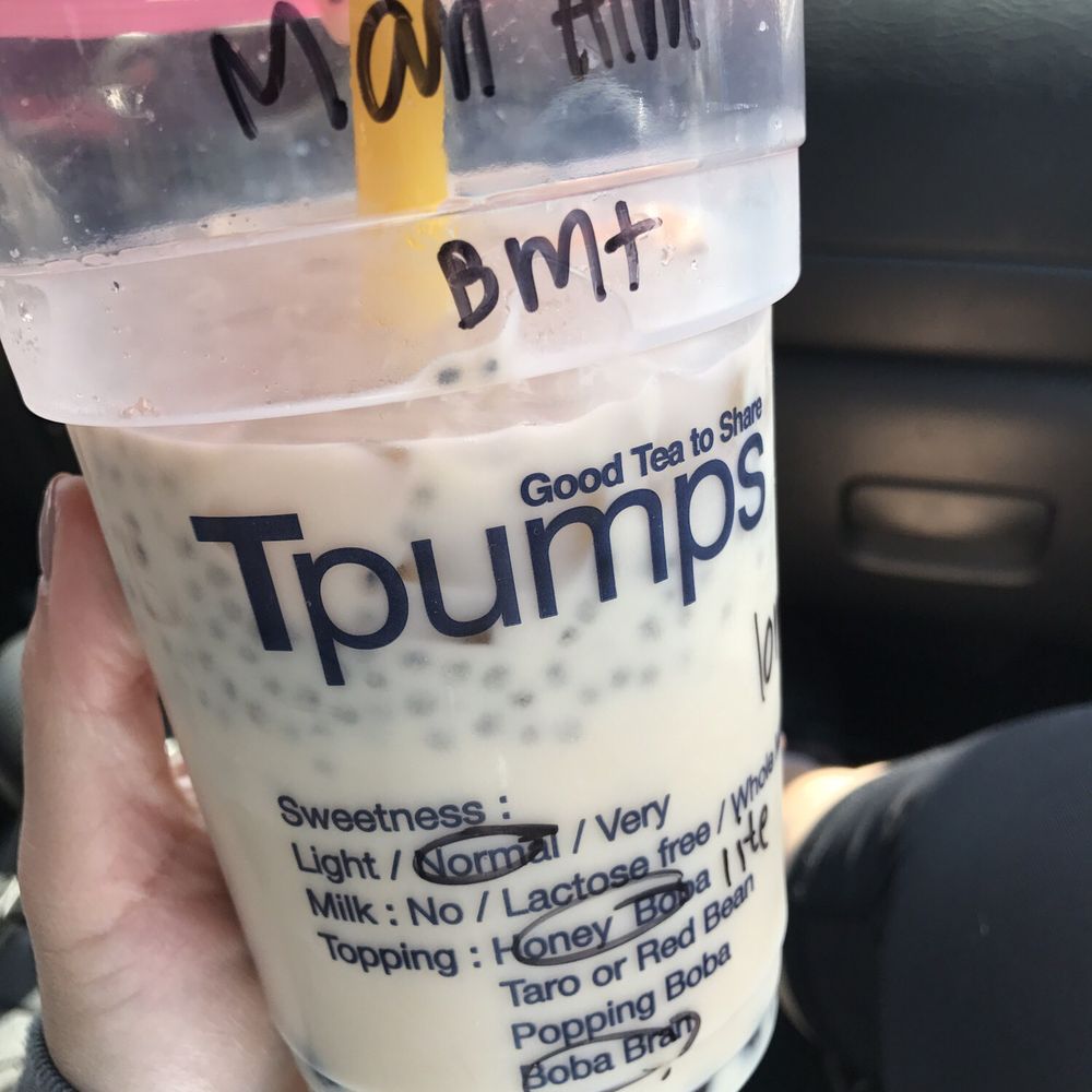 Tpumps - Pasadena - Mango Almond Black milk tea with light boba and boba bran (basil seeds). So good!! - Bubble Tea Near Me - Pasadena, California Tpumps - Pasadena - Mango Almond Black milk tea with light boba and boba bran (basil seeds). So good!! - Bubble Tea Near Me - Pasadena, California