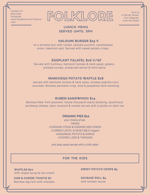 Menu photo 1 Folklore Cafe Port Adelaide, SA Menu photo 1 Folklore Cafe Port Adelaide, SA