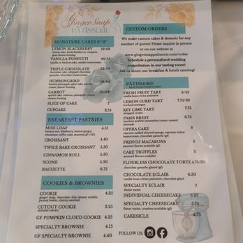 Ginger Snap Patisserie - Dessert menu June 2026 - Patisserie/Cake Shop Near Me - Orchard Park, New York Ginger Snap Patisserie - Dessert menu June 2026 - Patisserie/Cake Shop Near Me - Orchard Park, New York