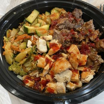 Fire Island Grill - Bowl with noodles, chicken/steak combo, and spicy pineapple teriyaki - Hawaiian Near Me - Palmdale, California