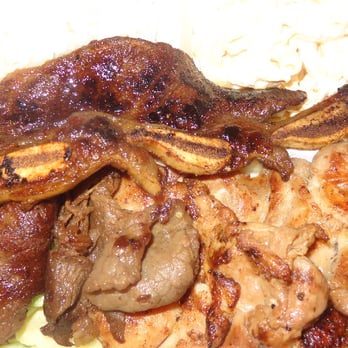 Ono Hawaiian BBQ - Hawaiian BBQ Mix. A close-up of my meat (BBQ Chicken, BBQ Beef & Kalbi Short Ribs). - Hawaiian Near Me - Hayward, California Ono Hawaiian BBQ - Hawaiian BBQ Mix. A close-up of my meat (BBQ Chicken, BBQ Beef & Kalbi Short Ribs). - Hawaiian Near Me - Hayward, California